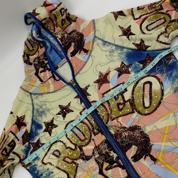 Moda USA Zip Jacket Rodeo Rhinestones Long Sleeve Blue Pink Large - Picture 8 of 10